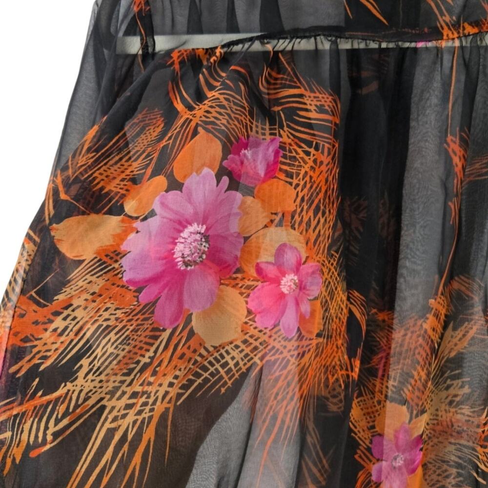 1980s LA Chic California Sheer Chiffon Retro Floral Blouse Lightweight Button Up - Picture 5 of 8